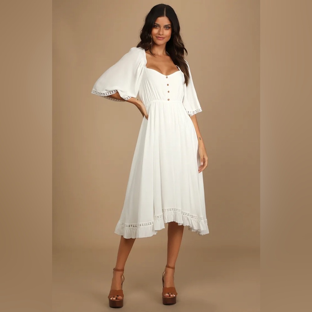 NEW XL Lulus My Darling Love White 3/4 Sleeve Handkerchief dress